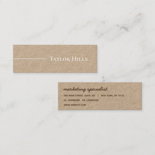 Minimale moderne lijnnaam Kraft Mini Visitekaartje (Voorkant / Achterkant)