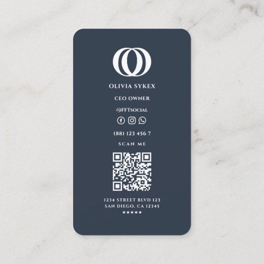 Minimale moderne Logo O donkerblauwe houtskool Visitekaartje (Achterkant)