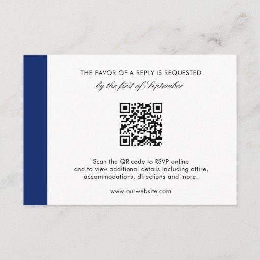 Minimale moderne marine blauwe QR code elegante br RSVP Kaartje (Voorkant)