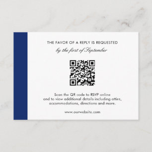 Minimale moderne marine blauwe QR code elegante br RSVP Kaartje