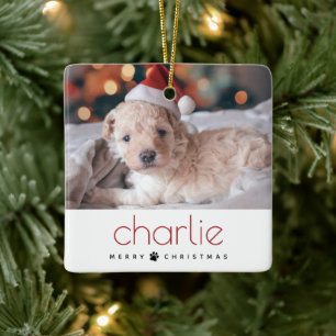 Minimale moderne Merry Christmas Pet Dog Foto Keramisch Ornament