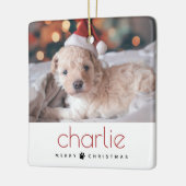 Minimale moderne Merry Christmas Pet Dog Foto Keramisch Ornament (Links)