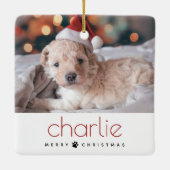 Minimale moderne Merry Christmas Pet Dog Foto Keramisch Ornament (Achterkant)