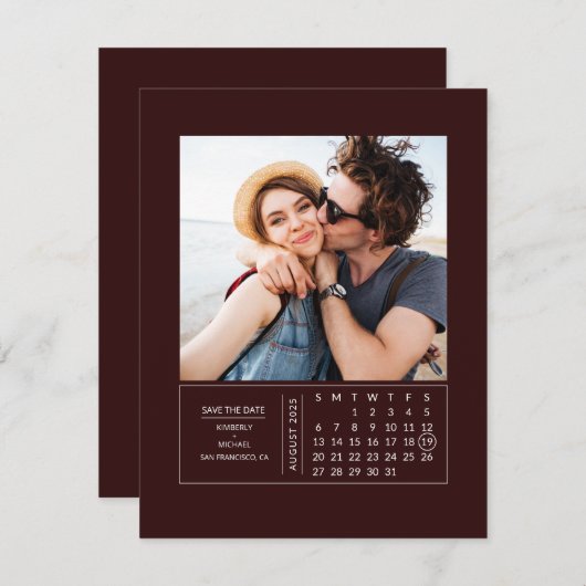 Minimale moderne minikalender waarop de datum-foto save the date (Voorkant / Achterkant)