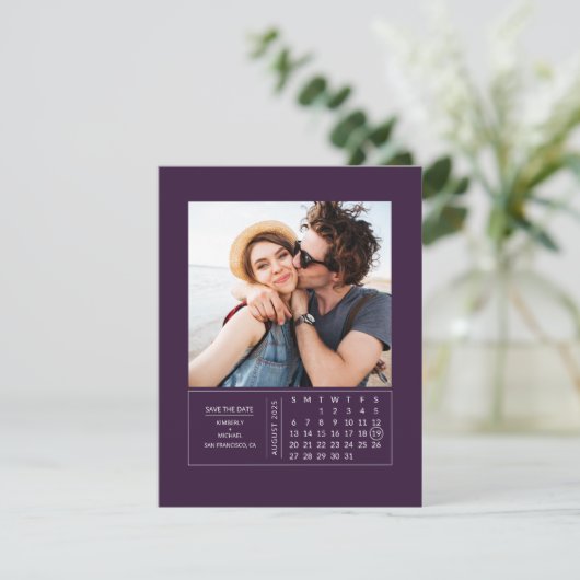 Minimale moderne minikalender waarop de datum-foto save the date (Staand voorkant)