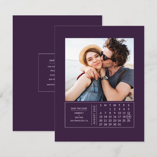 Minimale moderne minikalender waarop de datum-foto save the date (Voorkant / Achterkant)
