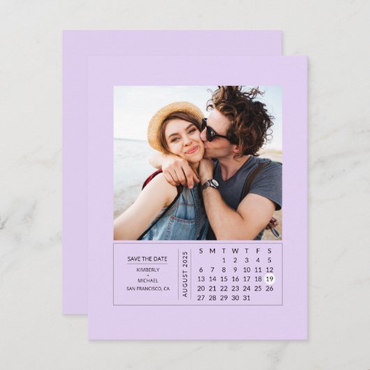 Minimale moderne minikalender waarop de datum-foto save the date (Voorkant / Achterkant)