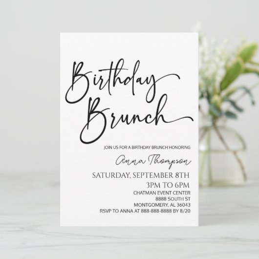 Minimale Moderne Minimalistische Verjaardag Brunch Kaart (Staand voorkant)