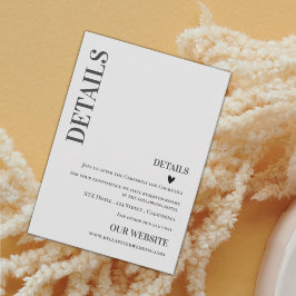 Minimale moderne moderne huwelijksdetails informatiekaartje