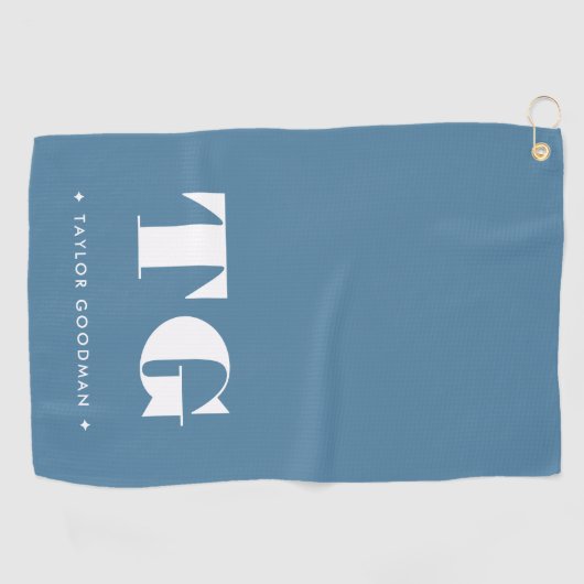 Minimale Moderne Monogram Blauwe Naam Sterren Golfhanddoek (Horizontaal)