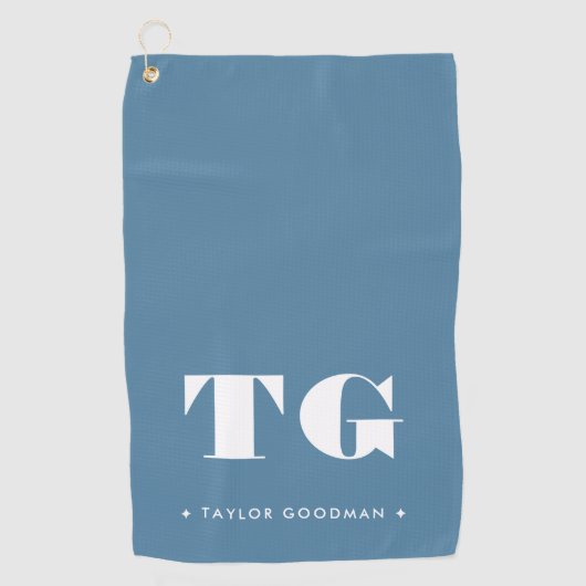 Minimale Moderne Monogram Blauwe Naam Sterren Golfhanddoek (Voorkant)