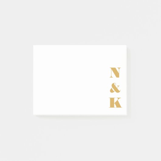 Minimale Moderne Monogram Geel en Witte Douane Post-it® Notes (Voorkant)