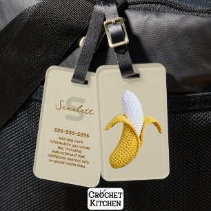 Minimale moderne monogram naam gehaakte banaan bagagelabel