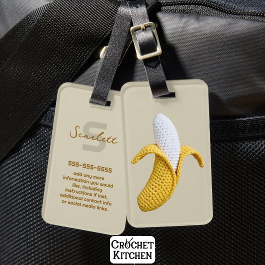 Minimale moderne monogram naam gehaakte banaan bagagelabel