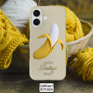 Minimale moderne monogram naam gehaakte banaan iPhone 16 hoesje