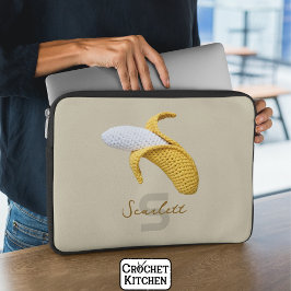 Minimale moderne monogram naam gehaakte banaan laptop sleeve