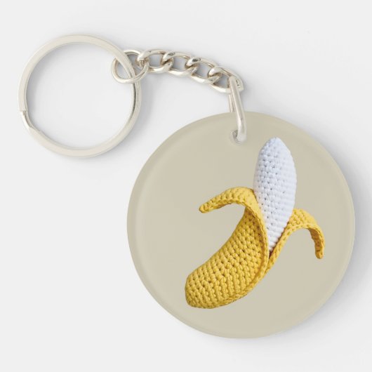 Minimale moderne monogram naam gehaakte banaan sleutelhanger (Voorkant)