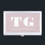Minimale moderne monogram zwarte roze naamsterren visitekaarthouder<br><div class="desc">Minimaal modern Monogram Blush Roze Naam Stars visitekaartje hoesje</div>