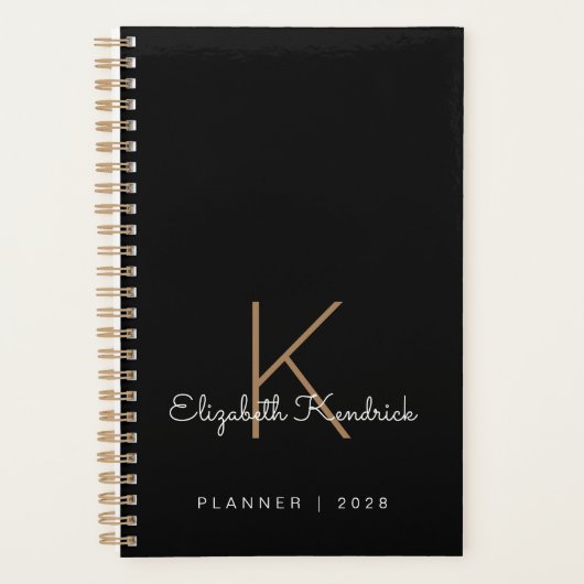 Minimale moderne monogrammen zwart planner (Voorkant)