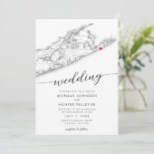 Minimale Moderne Montauk Long Island Kaart Bruilof (Staand voorkant)