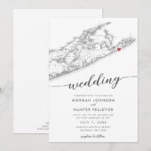 Minimale Moderne Montauk Long Island Kaart Bruilof (Voorkant / Achterkant)