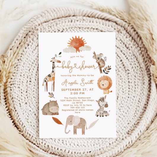 Minimale Moderne Neutrale Safari Dieren Baby Showe Kaart