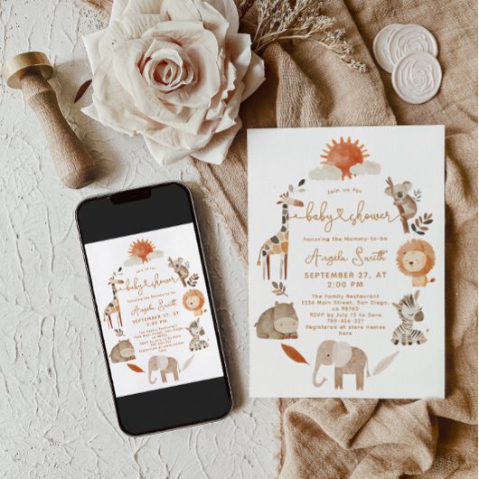 Minimale Moderne Neutrale Safari Dieren Baby Showe Kaart