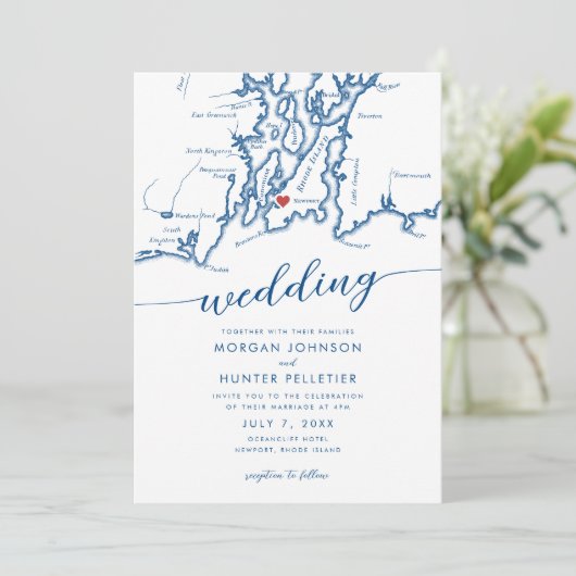 Minimale Moderne Newport Rhode Island Kaart Bruilo (Staand voorkant)