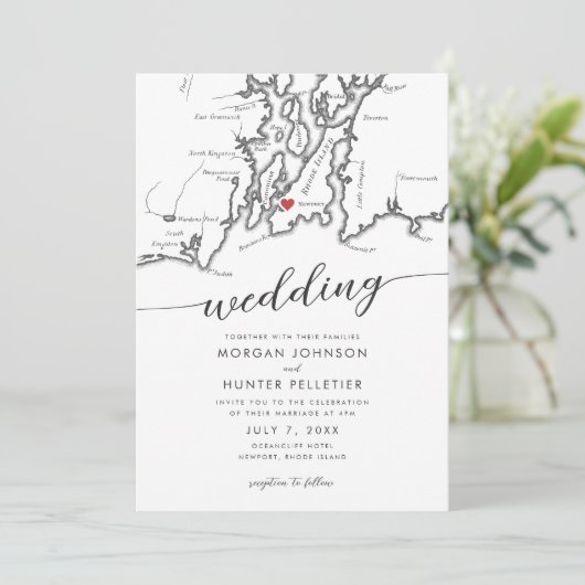 Minimale Moderne Newport Rhode Island Kaart Bruilo (Staand voorkant)