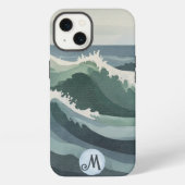 Minimale moderne oceaangolven waterverf canvas iPhone hoesje (Achterkant)