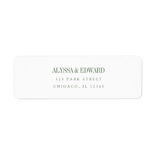 Minimale moderne olijfgroene trouwnaamlabels etiket (Voorkant)