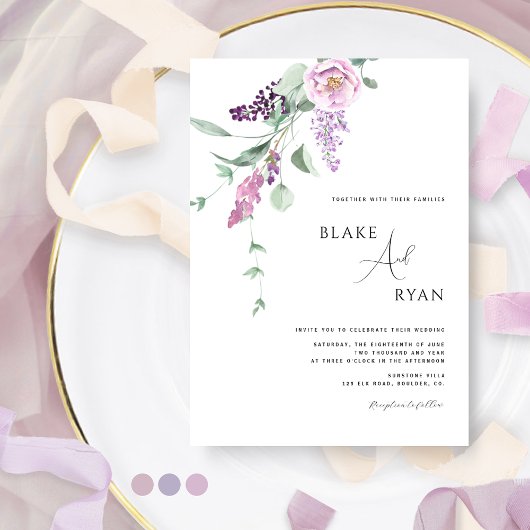 Minimale, moderne Paarse Mauve Pastel Floral Weddi Kaart