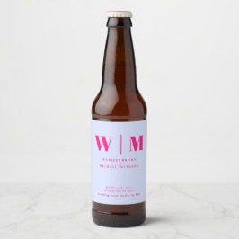 Minimale Moderne Paarse Roze Drank Huwelijk Bier Etiket