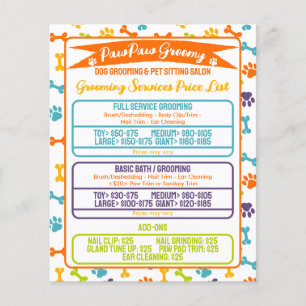Minimale moderne Paws hondenverzorging prijslijst Flyer
