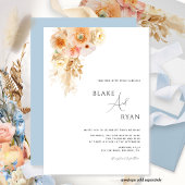 Minimale, moderne perzik, crème, blauwe bloemen br kaart