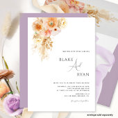 Minimale moderne perzik, crème, Paarse bloemen bru Kaart