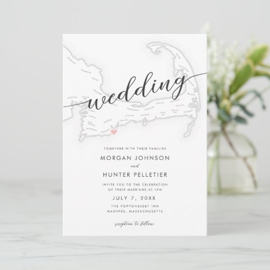 Minimale Moderne Popponesset Inn Kaart Bruiloft (Staand voorkant)