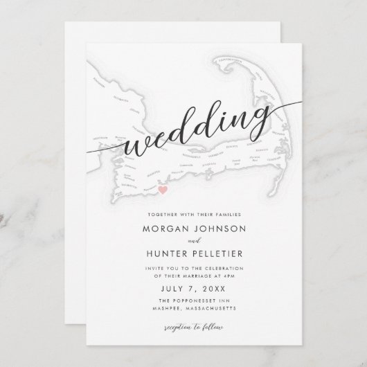 Minimale Moderne Popponesset Inn Kaart Bruiloft (Voorkant / Achterkant)
