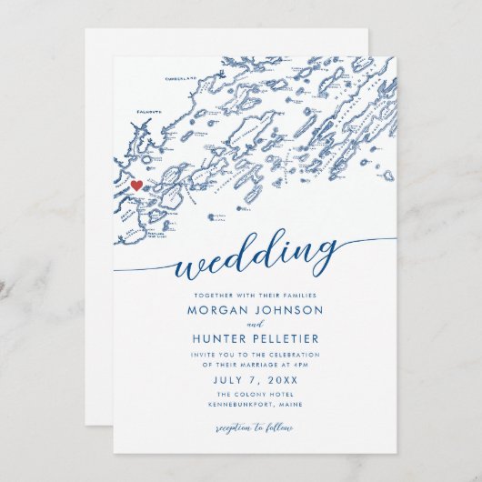 Minimale moderne Portland Maine kaart bruiloft (Voorkant / Achterkant)
