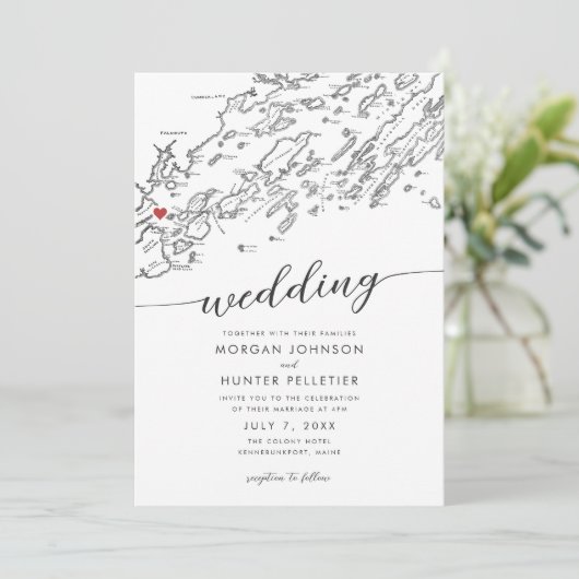Minimale moderne Portland Maine kaart bruiloft (Staand voorkant)
