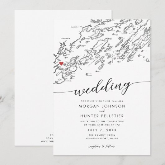 Minimale moderne Portland Maine kaart bruiloft (Voorkant / Achterkant)