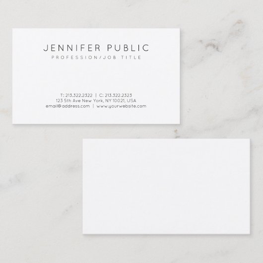 Minimale moderne, professionele legante witte plaa visitekaartje (Voorkant / Achterkant)