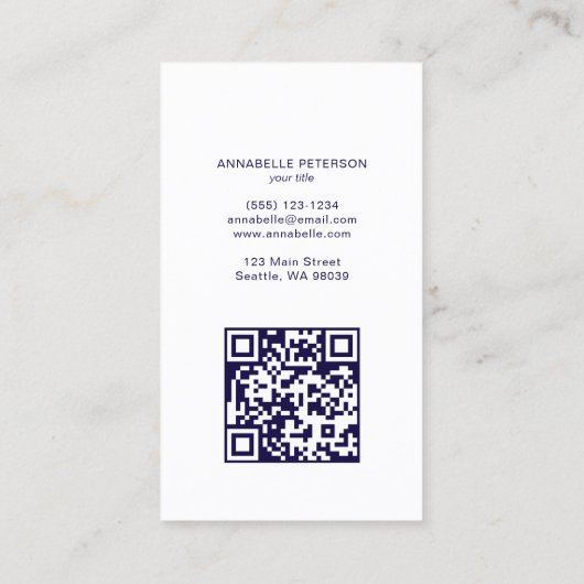 Minimale moderne professionele QR code blauw Visitekaartje (Achterkant)