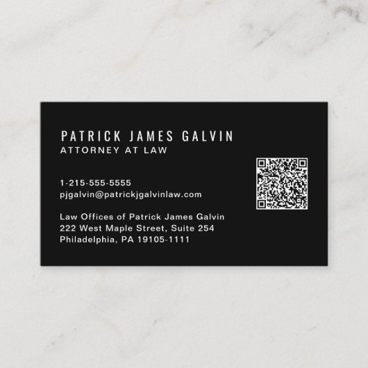 Minimale moderne professionele QR-code zwart Visitekaartje (Voorkant)