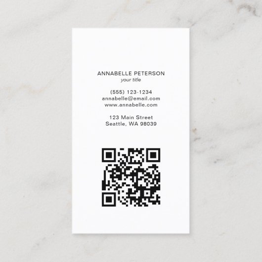 Minimale moderne professionele QR-code zwart Visitekaartje (Achterkant)