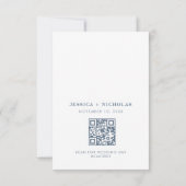 Minimale moderne QR-code blauw & wit bruiloft Bedankkaart (Achterkant)