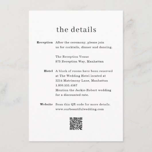 Minimale moderne QR-code foto bruiloft Informatiekaartje (Voorkant)