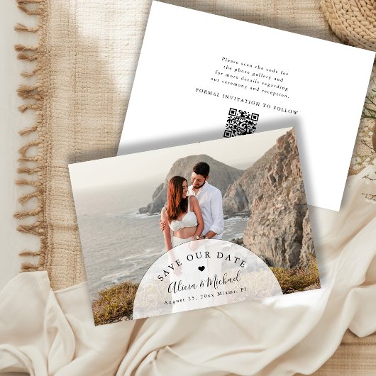 Minimale moderne QR-code foto bruiloft Save The Date