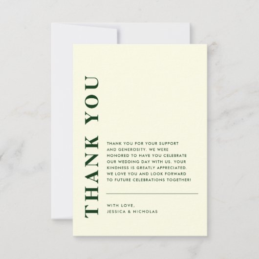 Minimale moderne QR-code ivoor & groene bruiloft Bedankkaart (Voorkant)