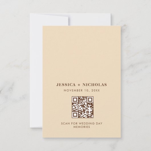 Minimale moderne QR-code licht beige bruiloft Bedankkaart (Achterkant)